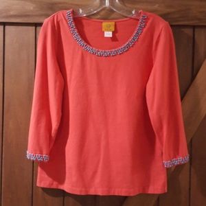 *RUBY RD.* L/S Coral Blouse (Med) w/Embell…